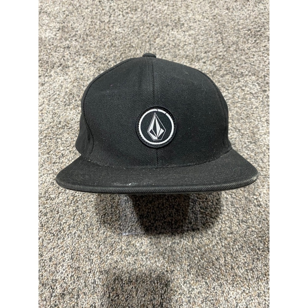 Volcom Snapback Hat Mens OS Black Good Flat Brim Stone Logo Patch Skate Cap